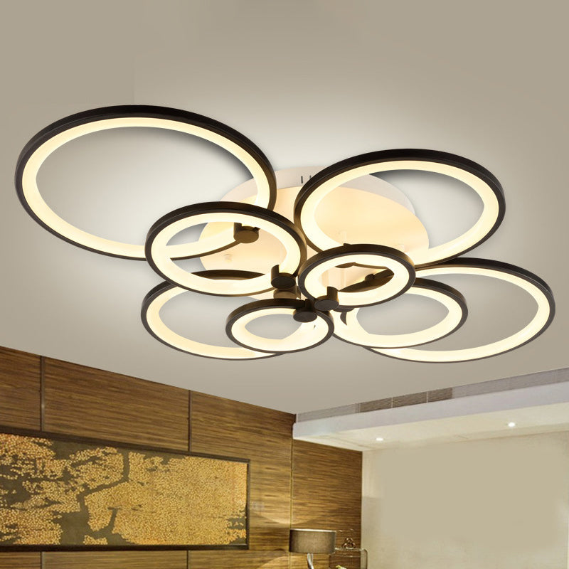 Multi-Ring Living Room Flush Mount Acrylic 8/10 Lights Modern Ceiling Lighting Fixture in Brown, Warm/White Light Clearhalo 'Ceiling Lights' 'Close To Ceiling Lights' 'Close to ceiling' 'Flush mount' Lighting' 520761