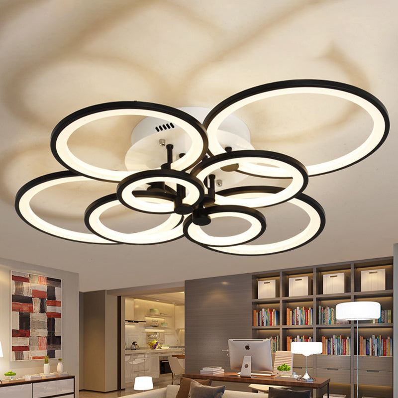 Multi-Ring Living Room Flush Mount Acrylic 8/10 Lights Modern Ceiling Lighting Fixture in Brown, Warm/White Light Clearhalo 'Ceiling Lights' 'Close To Ceiling Lights' 'Close to ceiling' 'Flush mount' Lighting' 520762