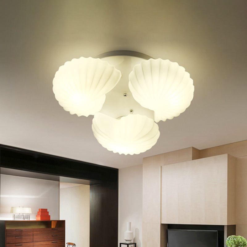 Shell Shape Bedroom Flush Mount White Glass 3/5/7 Lights Modernist Flush Ceiling Light Fixture Clearhalo 'Ceiling Lights' 'Close To Ceiling Lights' 'Close to ceiling' 'Flush mount' Lighting' 520765