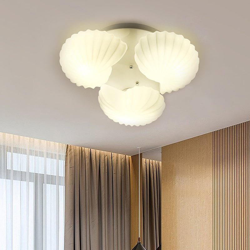 Shell Shape Bedroom Flush Mount White Glass 3/5/7 Lights Modernist Flush Ceiling Light Fixture Clearhalo 'Ceiling Lights' 'Close To Ceiling Lights' 'Close to ceiling' 'Flush mount' Lighting' 520766