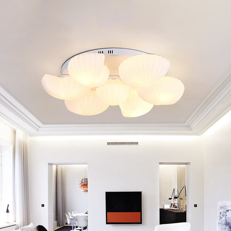 Shell Shape Bedroom Flush Mount White Glass 3/5/7 Lights Modernist Flush Ceiling Light Fixture Clearhalo 'Ceiling Lights' 'Close To Ceiling Lights' 'Close to ceiling' 'Flush mount' Lighting' 520767