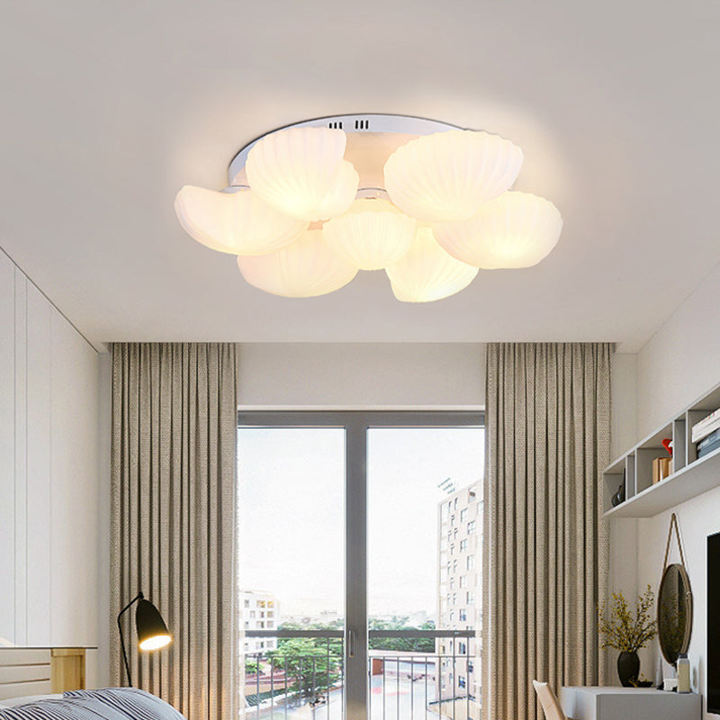 Shell Shape Bedroom Flush Mount White Glass 3/5/7 Lights Modernist Flush Ceiling Light Fixture Clearhalo 'Ceiling Lights' 'Close To Ceiling Lights' 'Close to ceiling' 'Flush mount' Lighting' 520768