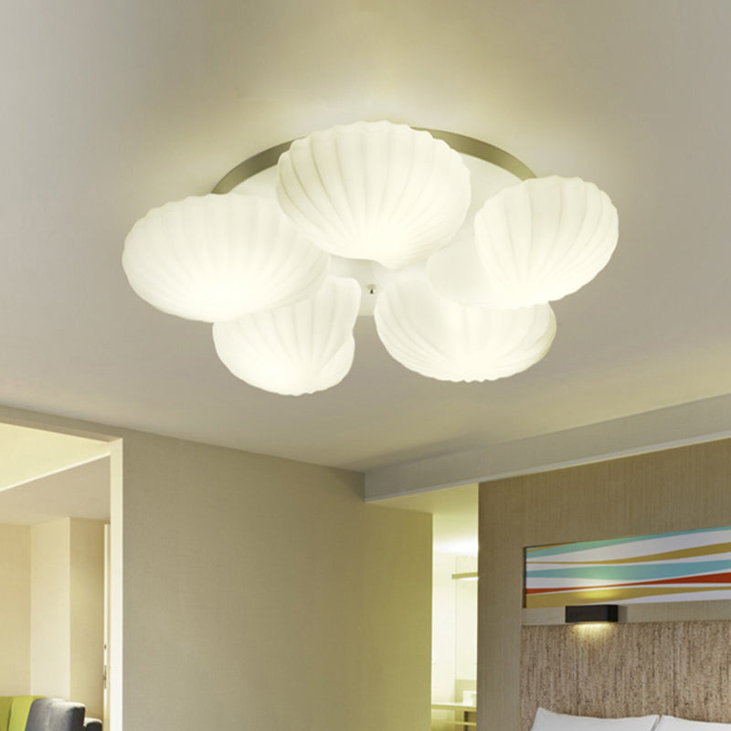 Shell Shape Bedroom Flush Mount White Glass 3/5/7 Lights Modernist Flush Ceiling Light Fixture Clearhalo 'Ceiling Lights' 'Close To Ceiling Lights' 'Close to ceiling' 'Flush mount' Lighting' 520769