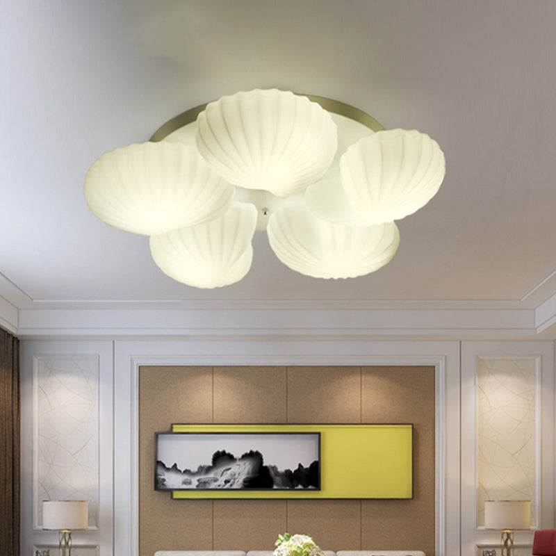 Shell Shape Bedroom Flush Mount White Glass 3/5/7 Lights Modernist Flush Ceiling Light Fixture Clearhalo 'Ceiling Lights' 'Close To Ceiling Lights' 'Close to ceiling' 'Flush mount' Lighting' 520770