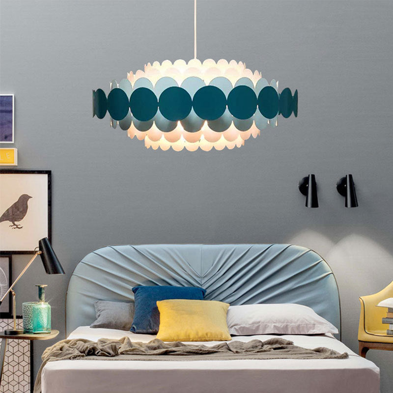 Acrylic Oval Chandelier Lighting Contemporary Led 16"/19.5"/23.5" Wide Black/Blue/Red Hanging Pendant Lamp for Living Room Blue Clearhalo 'Ceiling Lights' 'Chandeliers' 'Modern Chandeliers' 'Modern' Lighting' 520771