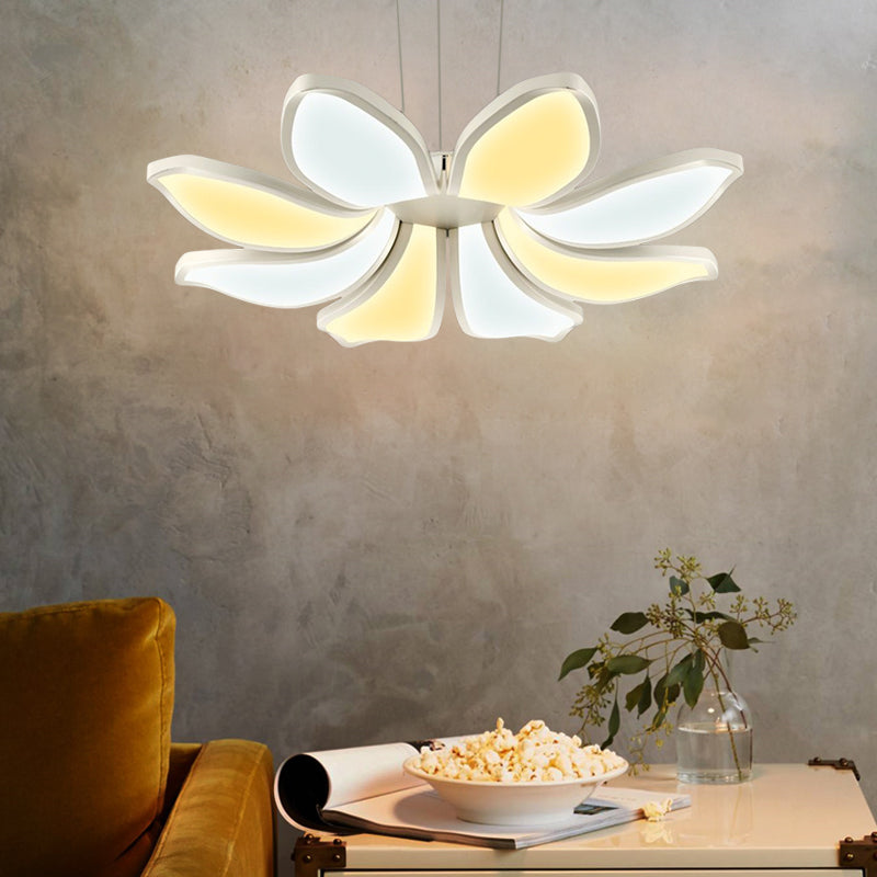 Flower Shape Acrylic Chandelier Light Contemporary 6/8 Lights White Led Hanging Ceiling Lamp in White/Warm/Natural Light 8 White Clearhalo 'Ceiling Lights' 'Chandeliers' 'Modern Chandeliers' 'Modern' Lighting' 520801