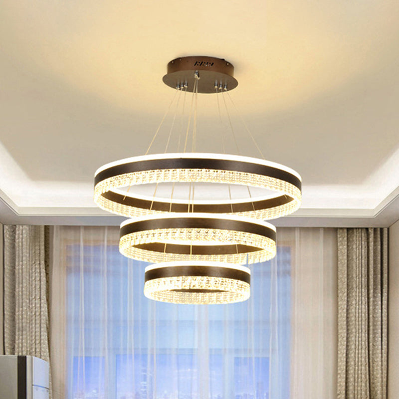 Round Crystal Pendant Chandelier Contemporary 1/2/3 Lights Brown Led Hanging Ceiling Light in White/Warm/Natural Light Clearhalo 'Ceiling Lights' 'Chandeliers' 'Modern Chandeliers' 'Modern' Lighting' 520810