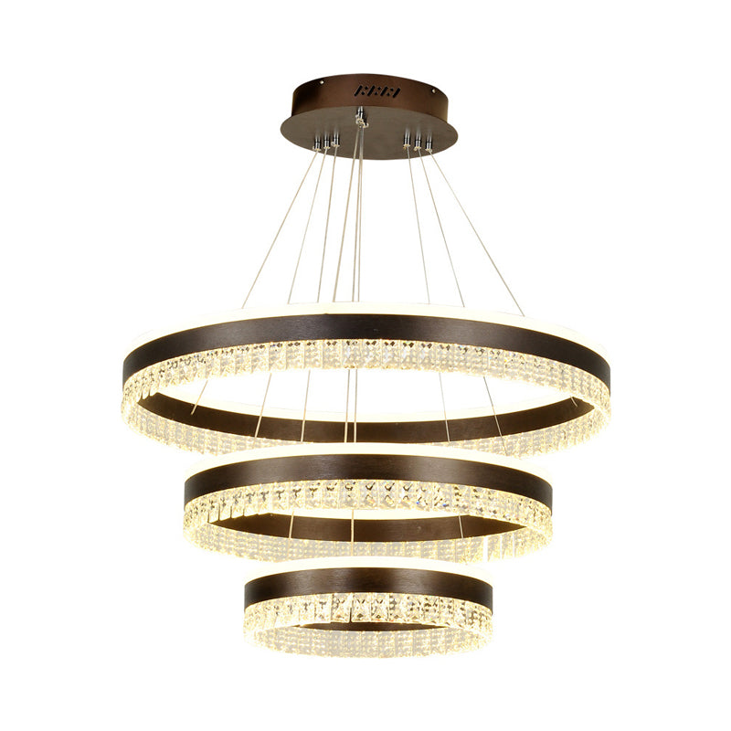 Round Crystal Pendant Chandelier Contemporary 1/2/3 Lights Brown Led Hanging Ceiling Light in White/Warm/Natural Light Clearhalo 'Ceiling Lights' 'Chandeliers' 'Modern Chandeliers' 'Modern' Lighting' 520811