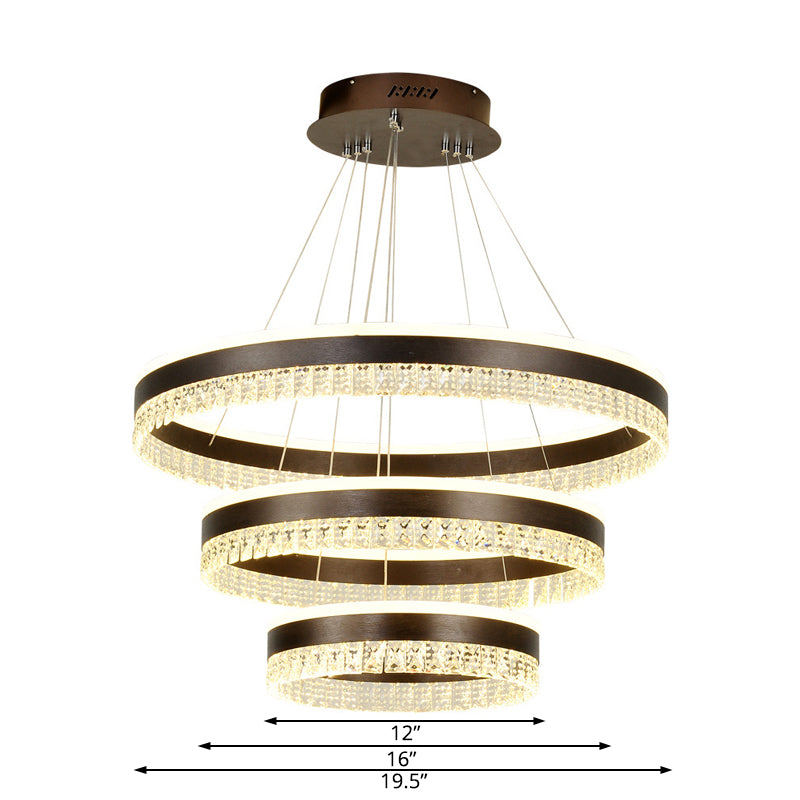 Round Crystal Pendant Chandelier Contemporary 1/2/3 Lights Brown Led Hanging Ceiling Light in White/Warm/Natural Light Clearhalo 'Ceiling Lights' 'Chandeliers' 'Modern Chandeliers' 'Modern' Lighting' 520812