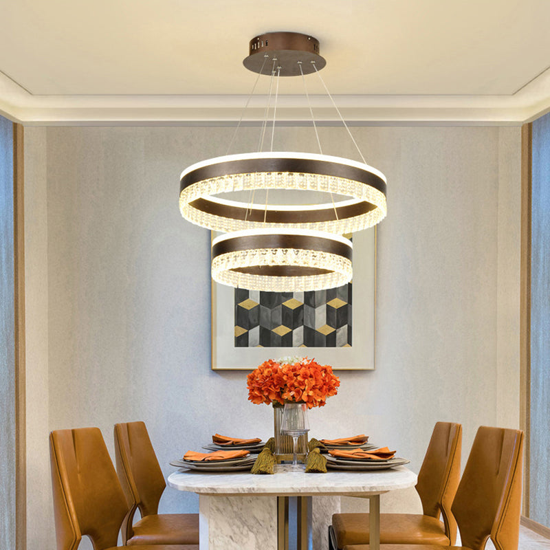 Round Crystal Pendant Chandelier Contemporary 1/2/3 Lights Brown Led Hanging Ceiling Light in White/Warm/Natural Light Clearhalo 'Ceiling Lights' 'Chandeliers' 'Modern Chandeliers' 'Modern' Lighting' 520815