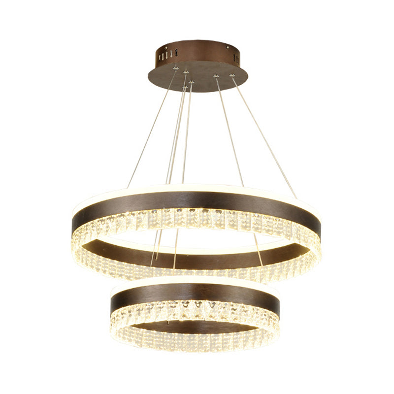 Round Crystal Pendant Chandelier Contemporary 1/2/3 Lights Brown Led Hanging Ceiling Light in White/Warm/Natural Light Clearhalo 'Ceiling Lights' 'Chandeliers' 'Modern Chandeliers' 'Modern' Lighting' 520816