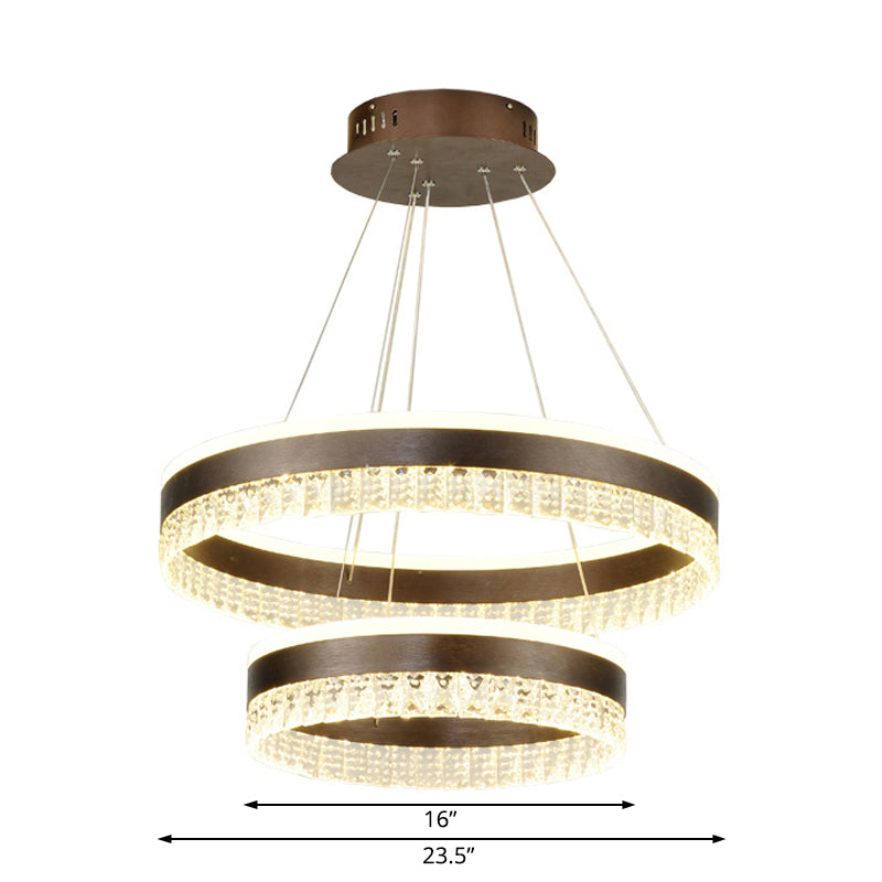 Round Crystal Pendant Chandelier Contemporary 1/2/3 Lights Brown Led Hanging Ceiling Light in White/Warm/Natural Light Clearhalo 'Ceiling Lights' 'Chandeliers' 'Modern Chandeliers' 'Modern' Lighting' 520817