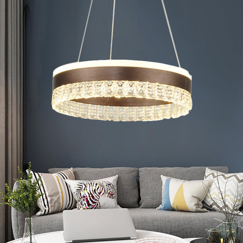 Round Crystal Pendant Chandelier Contemporary 1/2/3 Lights Brown Led Hanging Ceiling Light in White/Warm/Natural Light 1 Brown Clearhalo 'Ceiling Lights' 'Chandeliers' 'Modern Chandeliers' 'Modern' Lighting' 520818