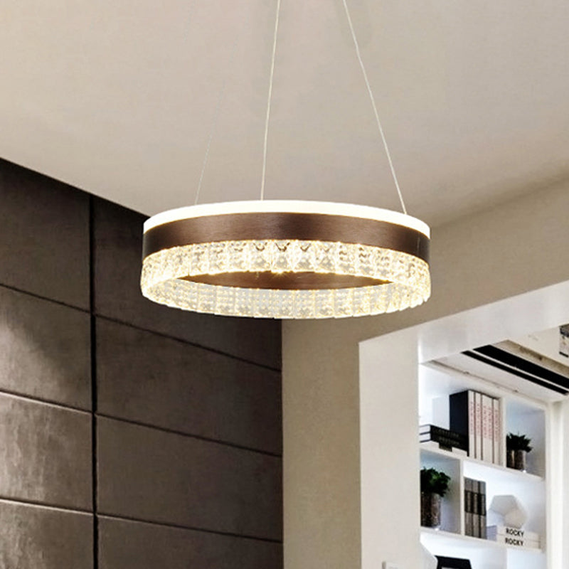 Round Crystal Pendant Chandelier Contemporary 1/2/3 Lights Brown Led Hanging Ceiling Light in White/Warm/Natural Light Clearhalo 'Ceiling Lights' 'Chandeliers' 'Modern Chandeliers' 'Modern' Lighting' 520819