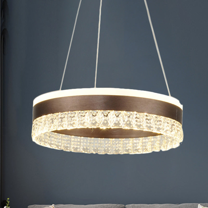 Round Crystal Pendant Chandelier Contemporary 1/2/3 Lights Brown Led Hanging Ceiling Light in White/Warm/Natural Light Clearhalo 'Ceiling Lights' 'Chandeliers' 'Modern Chandeliers' 'Modern' Lighting' 520820