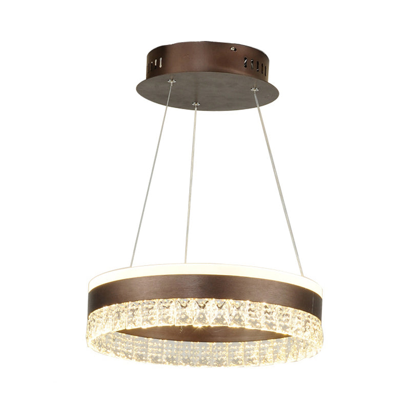 Round Crystal Pendant Chandelier Contemporary 1/2/3 Lights Brown Led Hanging Ceiling Light in White/Warm/Natural Light Clearhalo 'Ceiling Lights' 'Chandeliers' 'Modern Chandeliers' 'Modern' Lighting' 520821