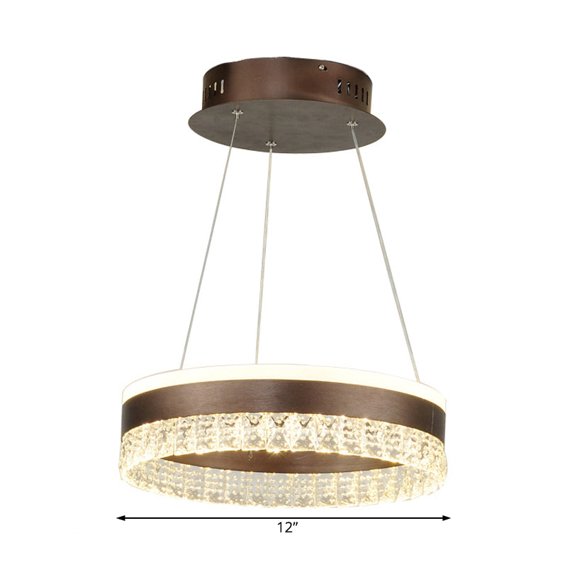 Round Crystal Pendant Chandelier Contemporary 1/2/3 Lights Brown Led Hanging Ceiling Light in White/Warm/Natural Light Clearhalo 'Ceiling Lights' 'Chandeliers' 'Modern Chandeliers' 'Modern' Lighting' 520822