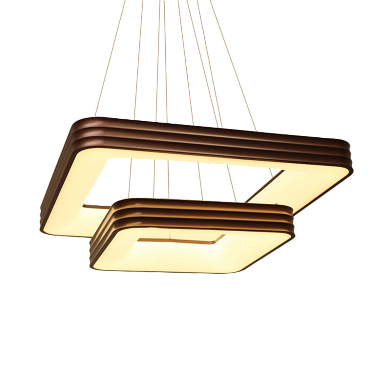 2 Tier Square Metal Chandelier Lamp Modernist Led Brown Ceiling Hung Fixture for Living Room in White/Warm/Natural Light Clearhalo 'Ceiling Lights' 'Chandeliers' 'Modern Chandeliers' 'Modern' Lighting' 520826