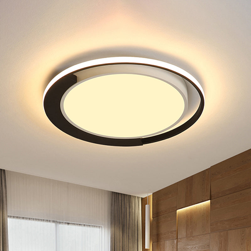 Black and White Round Flush Lighting Modern Led Acrylic Flush Ceiling Lamp Fixture with Recessed Diffuser in White/Warm Light, 16"/19.5" Wide Clearhalo 'Ceiling Lights' 'Close To Ceiling Lights' 'Close to ceiling' 'Flush mount' Lighting' 520828