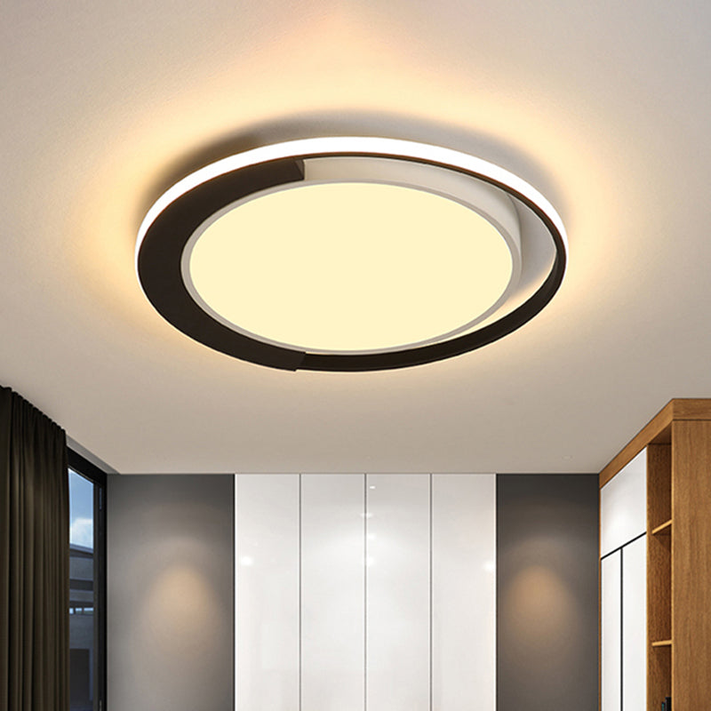 Black and White Round Flush Lighting Modern Led Acrylic Flush Ceiling Lamp Fixture with Recessed Diffuser in White/Warm Light, 16"/19.5" Wide Clearhalo 'Ceiling Lights' 'Close To Ceiling Lights' 'Close to ceiling' 'Flush mount' Lighting' 520829