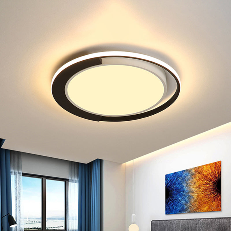 Black and White Round Flush Lighting Modern Led Acrylic Flush Ceiling Lamp Fixture with Recessed Diffuser in White/Warm Light, 16"/19.5" Wide Clearhalo 'Ceiling Lights' 'Close To Ceiling Lights' 'Close to ceiling' 'Flush mount' Lighting' 520830