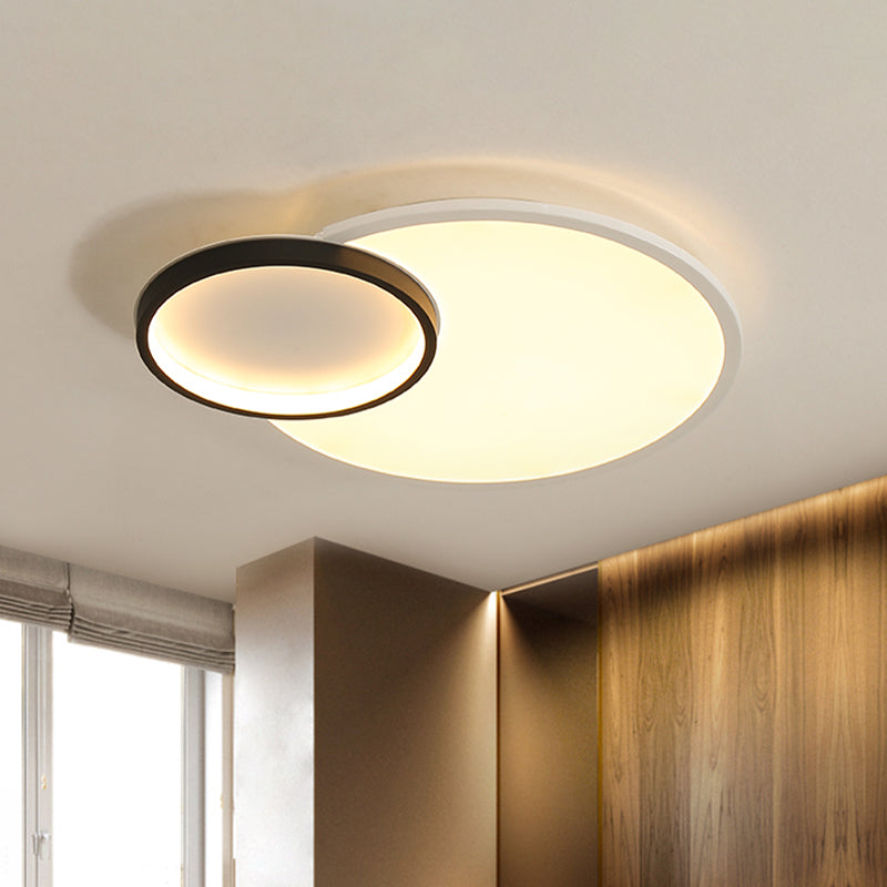 Round Flush Mount Modern Acrylic Led Black and White Flush Light Fixture with Recessed Diffuser in White/Warm/Natural Light, 16"/19.5" Wide Clearhalo 'Ceiling Lights' 'Close To Ceiling Lights' 'Close to ceiling' 'Flush mount' Lighting' 520831