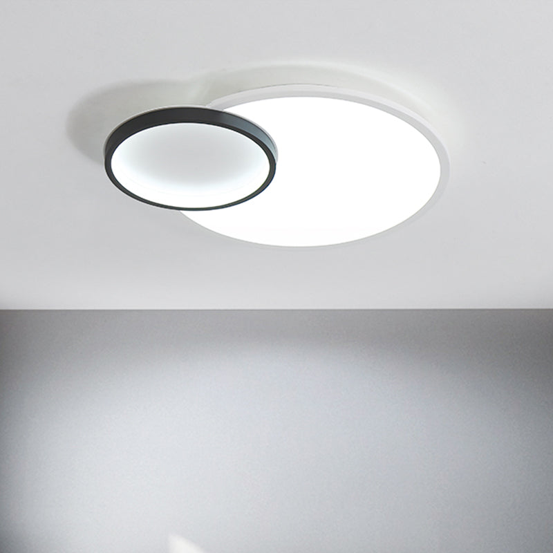 Round Flush Mount Modern Acrylic Led Black and White Flush Light Fixture with Recessed Diffuser in White/Warm/Natural Light, 16"/19.5" Wide Clearhalo 'Ceiling Lights' 'Close To Ceiling Lights' 'Close to ceiling' 'Flush mount' Lighting' 520832