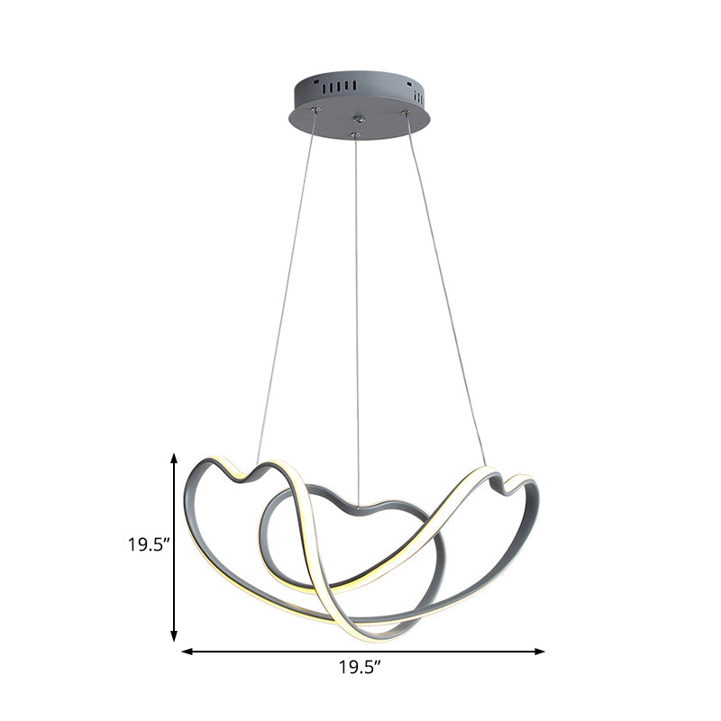 16"/19.5" Wide Grey Twisted Chandelier Lamp Modernist Led acrylic Led Hanging Light Kit in White/Warm Light Clearhalo 'Ceiling Lights' 'Chandeliers' 'Modern Chandeliers' 'Modern' Lighting' 520842