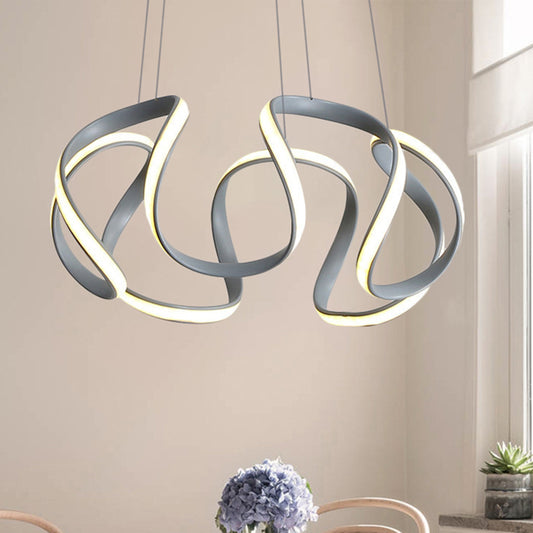 3/5/6 Lights Dining Room Chandelier with Wave Acrylic Shade Modern Grey Ceiling Pendant Light in White/Warm Light Clearhalo 'Ceiling Lights' 'Chandeliers' 'Modern Chandeliers' 'Modern' Lighting' 520850