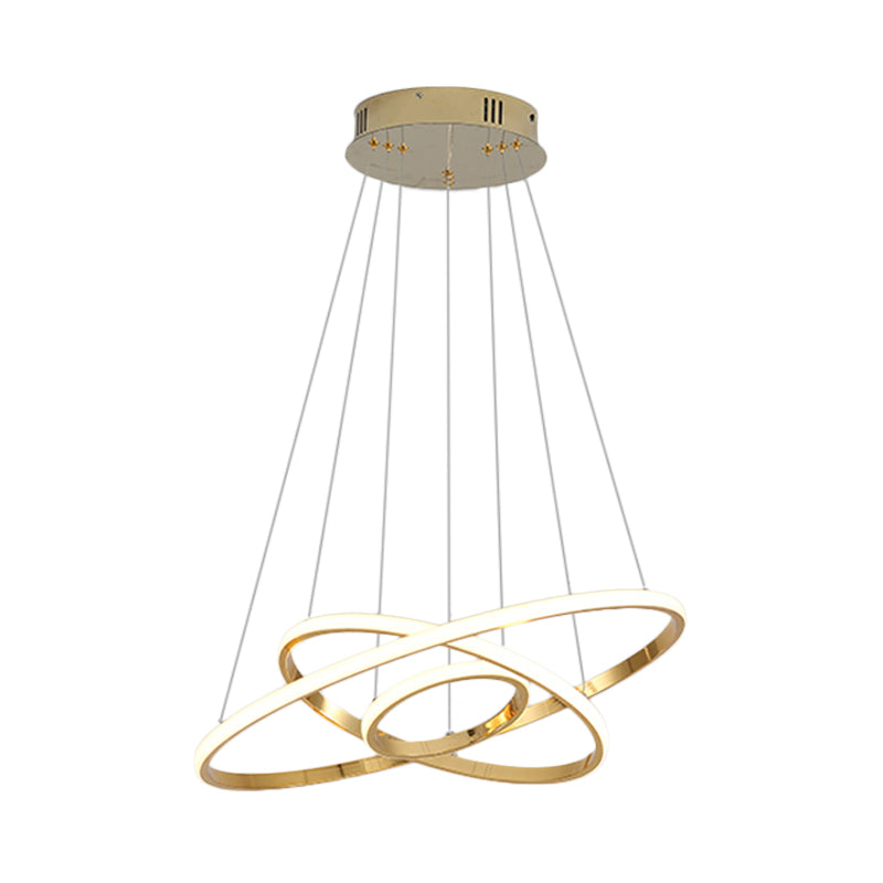 3/4 Lights Living Room Chandelier with Ring Acrylic Shade Modern Gold/Chrome Led Hanging Light Fixture in Warm Light Clearhalo 'Ceiling Lights' 'Chandeliers' 'Modern Chandeliers' 'Modern' Lighting' 520893