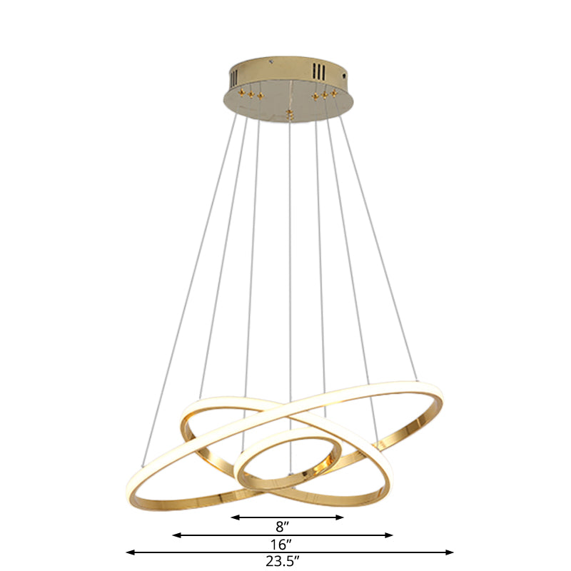3/4 Lights Living Room Chandelier with Ring Acrylic Shade Modern Gold/Chrome Led Hanging Light Fixture in Warm Light Clearhalo 'Ceiling Lights' 'Chandeliers' 'Modern Chandeliers' 'Modern' Lighting' 520894