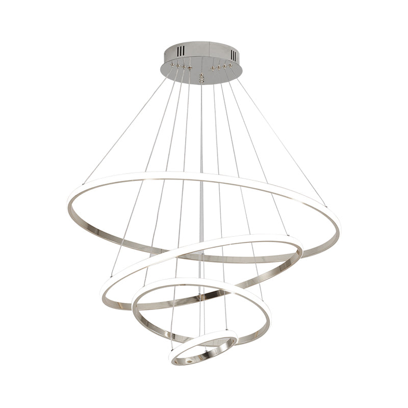 3/4 Lights Living Room Chandelier with Ring Acrylic Shade Modern Gold/Chrome Led Hanging Light Fixture in Warm Light Clearhalo 'Ceiling Lights' 'Chandeliers' 'Modern Chandeliers' 'Modern' Lighting' 520905