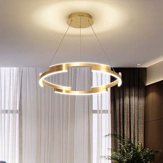 Round Metal Chandelier Lighting Contemporary 1/2/3 Lights Gold Led Hanging Ceiling Light in White/Warm Light 1 Gold Clearhalo 'Ceiling Lights' 'Chandeliers' 'Modern Chandeliers' 'Modern' Lighting' 520906