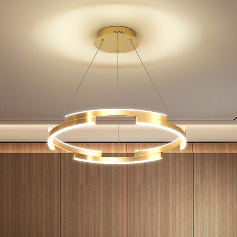 Round Metal Chandelier Lighting Contemporary 1/2/3 Lights Gold Led Hanging Ceiling Light in White/Warm Light Clearhalo 'Ceiling Lights' 'Chandeliers' 'Modern Chandeliers' 'Modern' Lighting' 520907