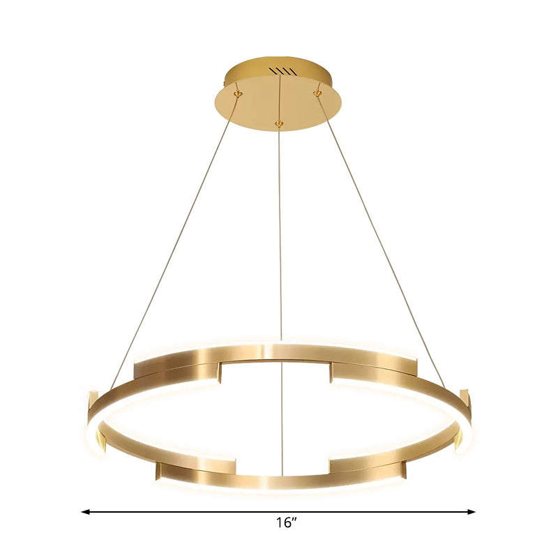 Round Metal Chandelier Lighting Contemporary 1/2/3 Lights Gold Led Hanging Ceiling Light in White/Warm Light Clearhalo 'Ceiling Lights' 'Chandeliers' 'Modern Chandeliers' 'Modern' Lighting' 520909