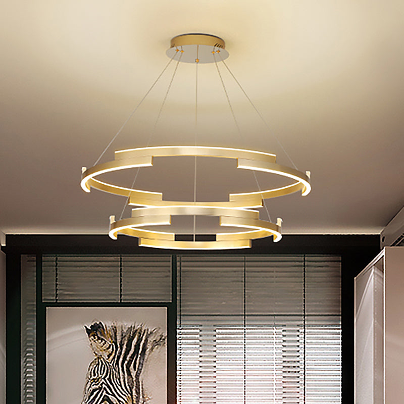 Round Metal Chandelier Lighting Contemporary 1/2/3 Lights Gold Led Hanging Ceiling Light in White/Warm Light Clearhalo 'Ceiling Lights' 'Chandeliers' 'Modern Chandeliers' 'Modern' Lighting' 520912