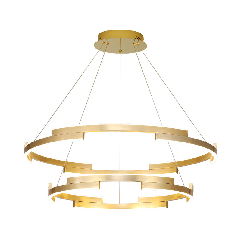 Round Metal Chandelier Lighting Contemporary 1/2/3 Lights Gold Led Hanging Ceiling Light in White/Warm Light Clearhalo 'Ceiling Lights' 'Chandeliers' 'Modern Chandeliers' 'Modern' Lighting' 520913