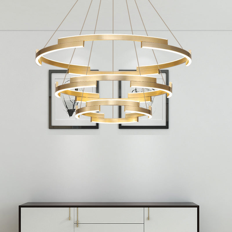 Round Metal Chandelier Lighting Contemporary 1/2/3 Lights Gold Led Hanging Ceiling Light in White/Warm Light 3 Gold Clearhalo 'Ceiling Lights' 'Chandeliers' 'Modern Chandeliers' 'Modern' Lighting' 520915