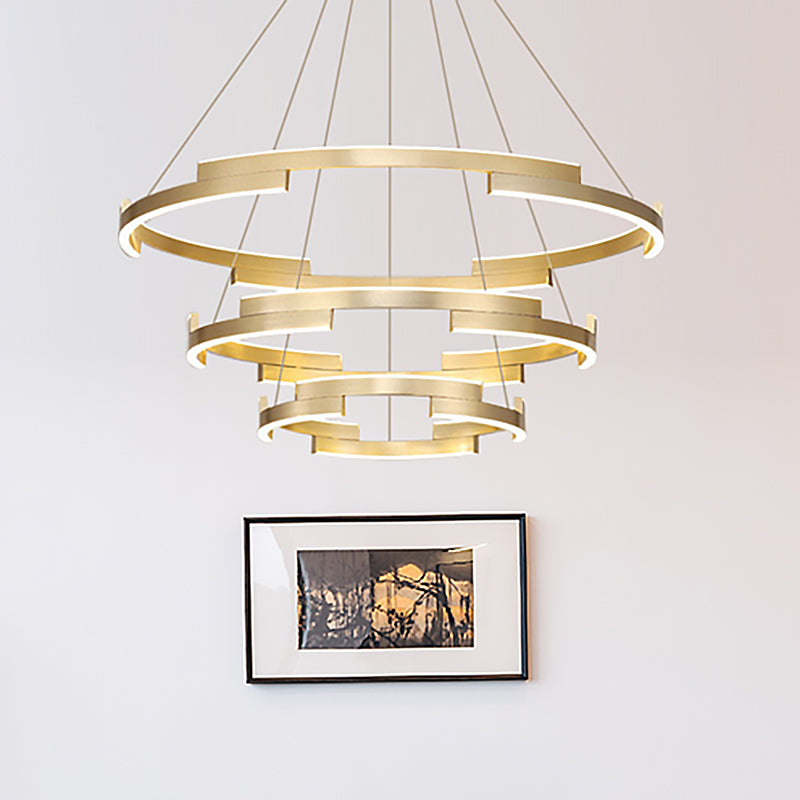 Round Metal Chandelier Lighting Contemporary 1/2/3 Lights Gold Led Hanging Ceiling Light in White/Warm Light Clearhalo 'Ceiling Lights' 'Chandeliers' 'Modern Chandeliers' 'Modern' Lighting' 520916