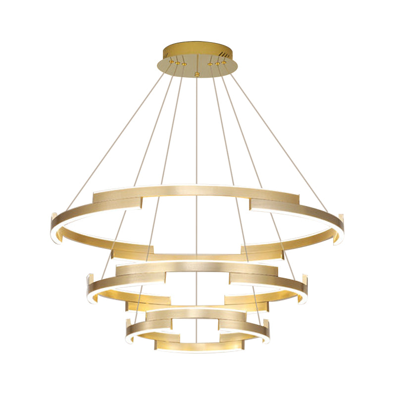 Round Metal Chandelier Lighting Contemporary 1/2/3 Lights Gold Led Hanging Ceiling Light in White/Warm Light Clearhalo 'Ceiling Lights' 'Chandeliers' 'Modern Chandeliers' 'Modern' Lighting' 520917