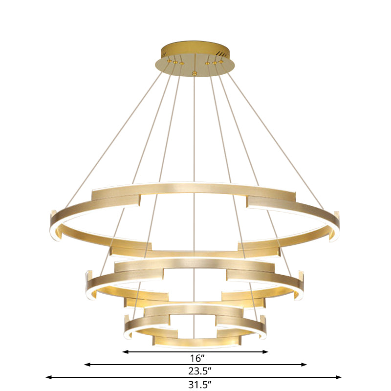 Round Metal Chandelier Lighting Contemporary 1/2/3 Lights Gold Led Hanging Ceiling Light in White/Warm Light Clearhalo 'Ceiling Lights' 'Chandeliers' 'Modern Chandeliers' 'Modern' Lighting' 520918