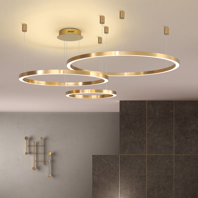 1/3 Lights Living Room Chandelier with Sphere Metal Shade Modern Gold Led Ceiling Pendant Light in White/Warm Light 3 Gold Clearhalo 'Ceiling Lights' 'Chandeliers' 'Modern Chandeliers' 'Modern' Lighting' 520923