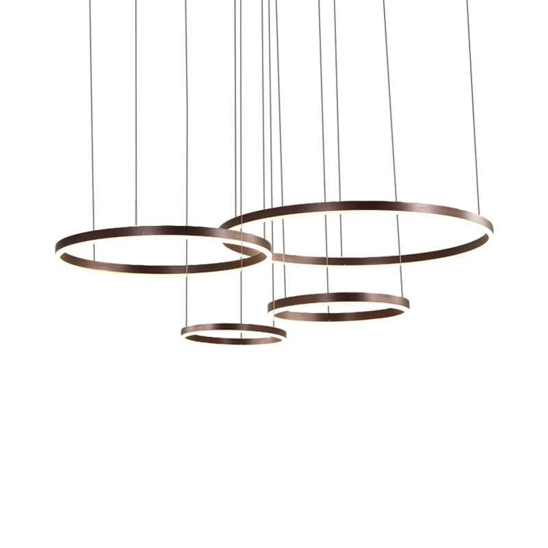 Coffee Circular Chandelier Lamp Modernist 1/3/4 Lights Metal Led Hanging Ceiling Light Fixture in White/Warm Light Clearhalo 'Ceiling Lights' 'Chandeliers' 'Modern Chandeliers' 'Modern' Lighting' 520929