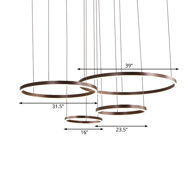 Coffee Circular Chandelier Lamp Modernist 1/3/4 Lights Metal Led Hanging Ceiling Light Fixture in White/Warm Light Clearhalo 'Ceiling Lights' 'Chandeliers' 'Modern Chandeliers' 'Modern' Lighting' 520930