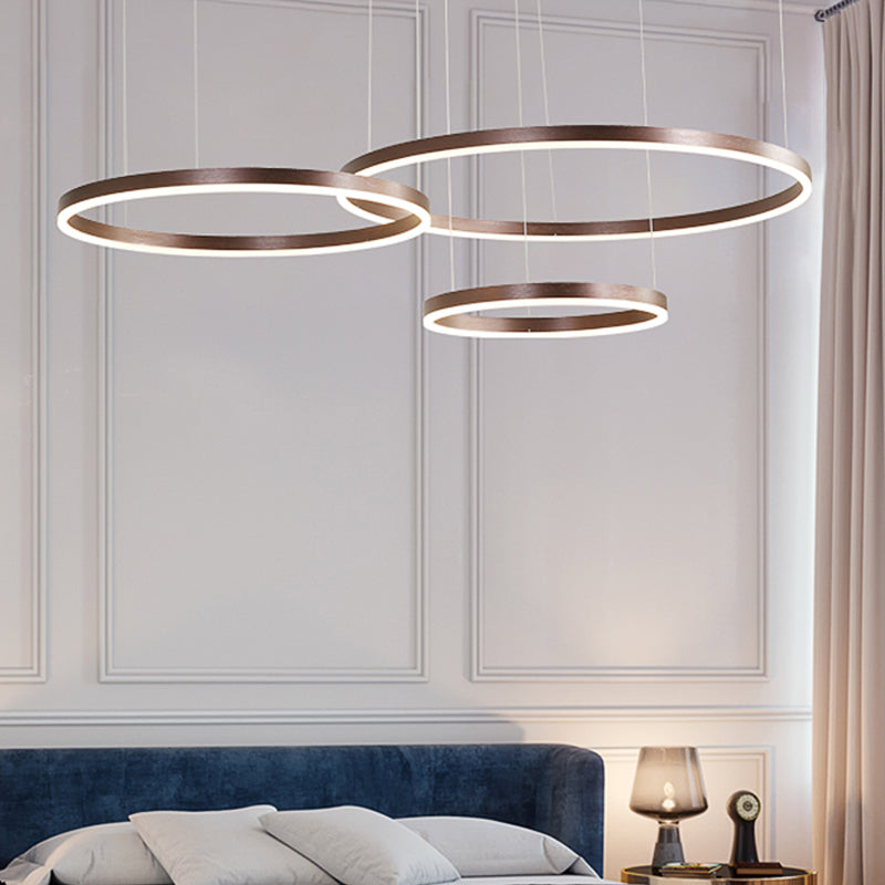 Coffee Circular Chandelier Lamp Modernist 1/3/4 Lights Metal Led Hanging Ceiling Light Fixture in White/Warm Light 3 Coffee Clearhalo 'Ceiling Lights' 'Chandeliers' 'Modern Chandeliers' 'Modern' Lighting' 520931