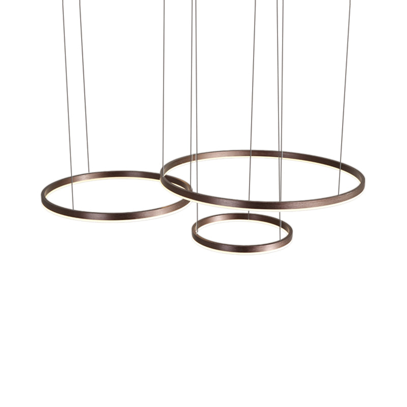 Coffee Circular Chandelier Lamp Modernist 1/3/4 Lights Metal Led Hanging Ceiling Light Fixture in White/Warm Light Clearhalo 'Ceiling Lights' 'Chandeliers' 'Modern Chandeliers' 'Modern' Lighting' 520933