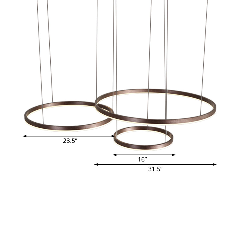 Coffee Circular Chandelier Lamp Modernist 1/3/4 Lights Metal Led Hanging Ceiling Light Fixture in White/Warm Light Clearhalo 'Ceiling Lights' 'Chandeliers' 'Modern Chandeliers' 'Modern' Lighting' 520934