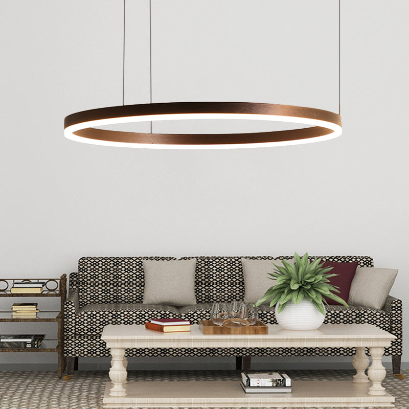 Coffee Circular Chandelier Lamp Modernist 1/3/4 Lights Metal Led Hanging Ceiling Light Fixture in White/Warm Light 1 Coffee Clearhalo 'Ceiling Lights' 'Chandeliers' 'Modern Chandeliers' 'Modern' Lighting' 520935