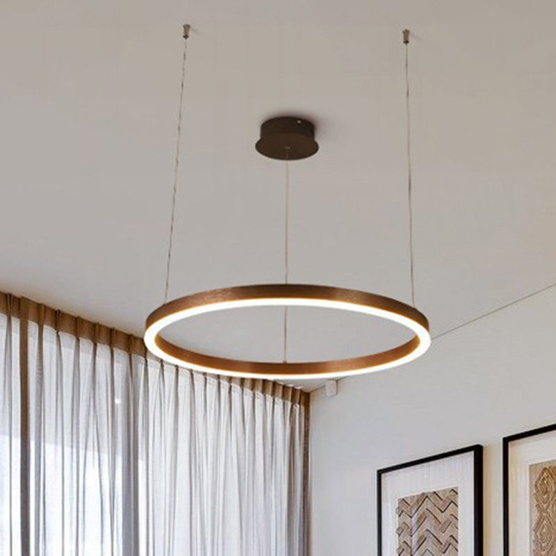 Coffee Circular Chandelier Lamp Modernist 1/3/4 Lights Metal Led Hanging Ceiling Light Fixture in White/Warm Light Clearhalo 'Ceiling Lights' 'Chandeliers' 'Modern Chandeliers' 'Modern' Lighting' 520936