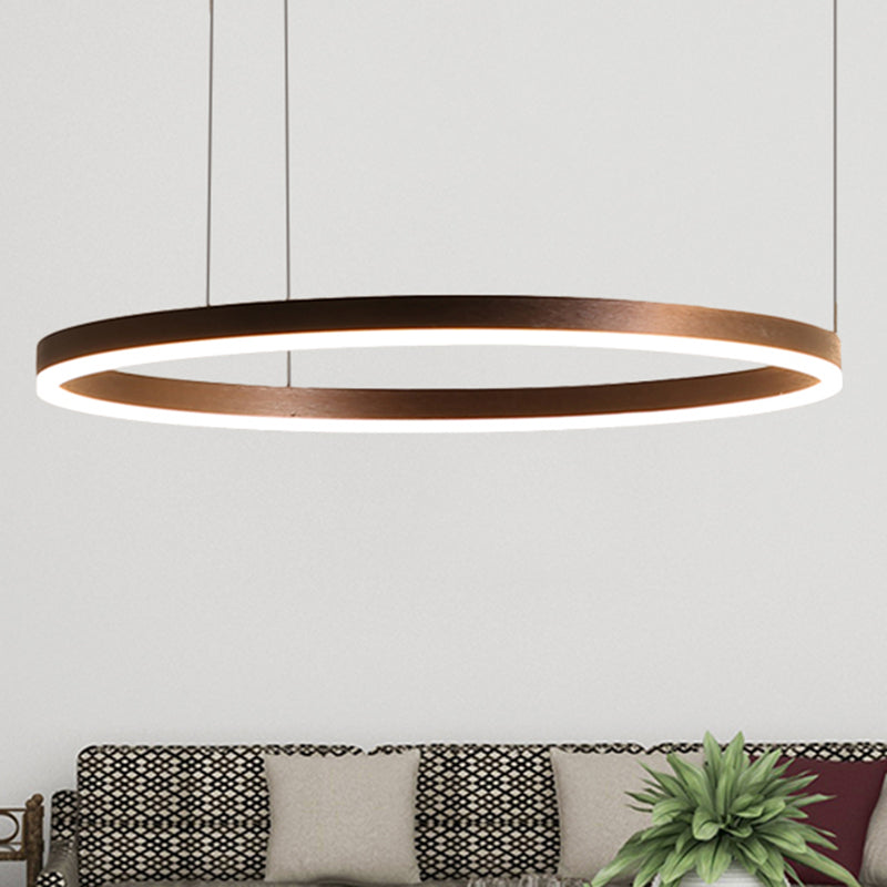 Coffee Circular Chandelier Lamp Modernist 1/3/4 Lights Metal Led Hanging Ceiling Light Fixture in White/Warm Light Clearhalo 'Ceiling Lights' 'Chandeliers' 'Modern Chandeliers' 'Modern' Lighting' 520937